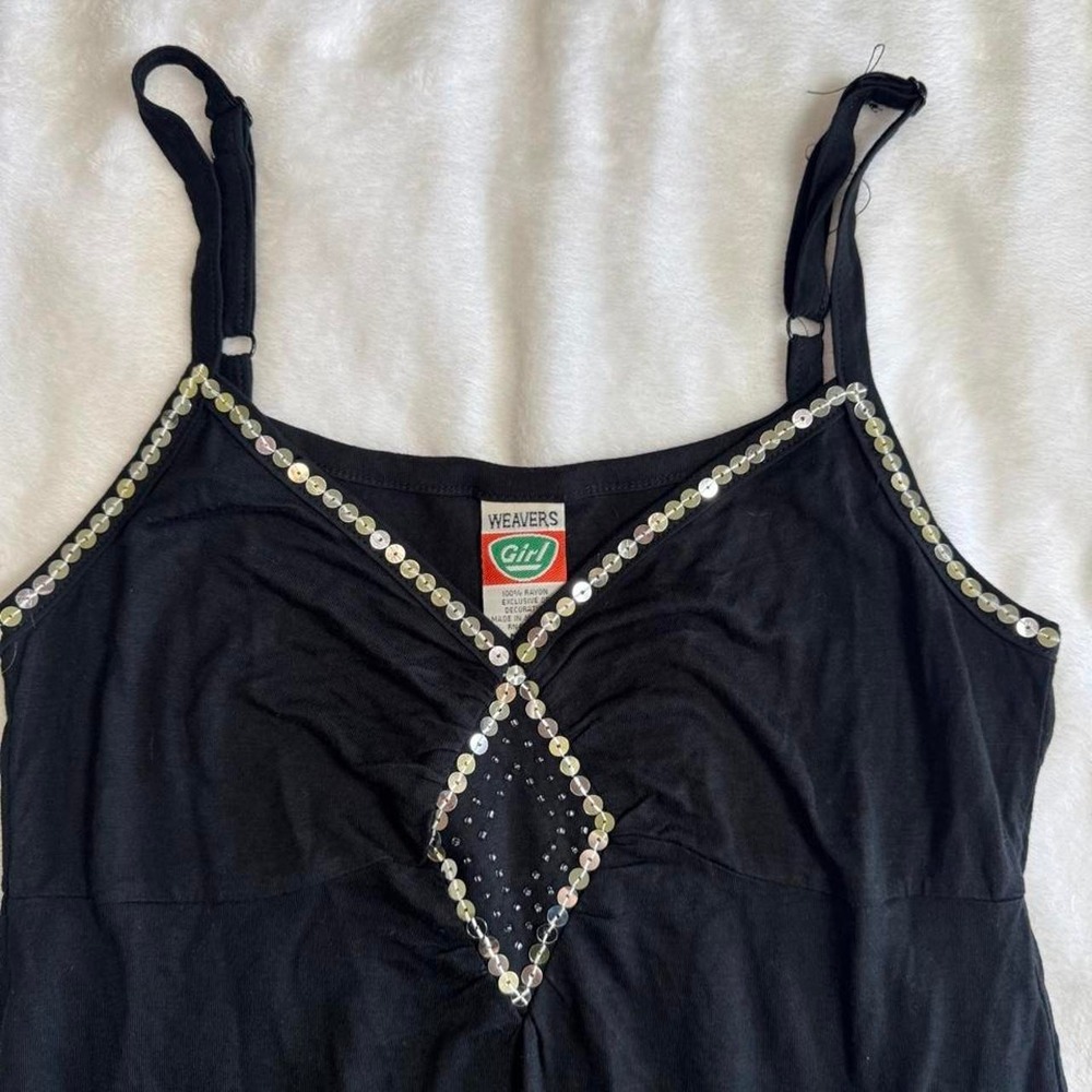 Weavers black beaded asymmetrical babydoll cami tank top y2k vintage mcbling - Picture 2 of 5